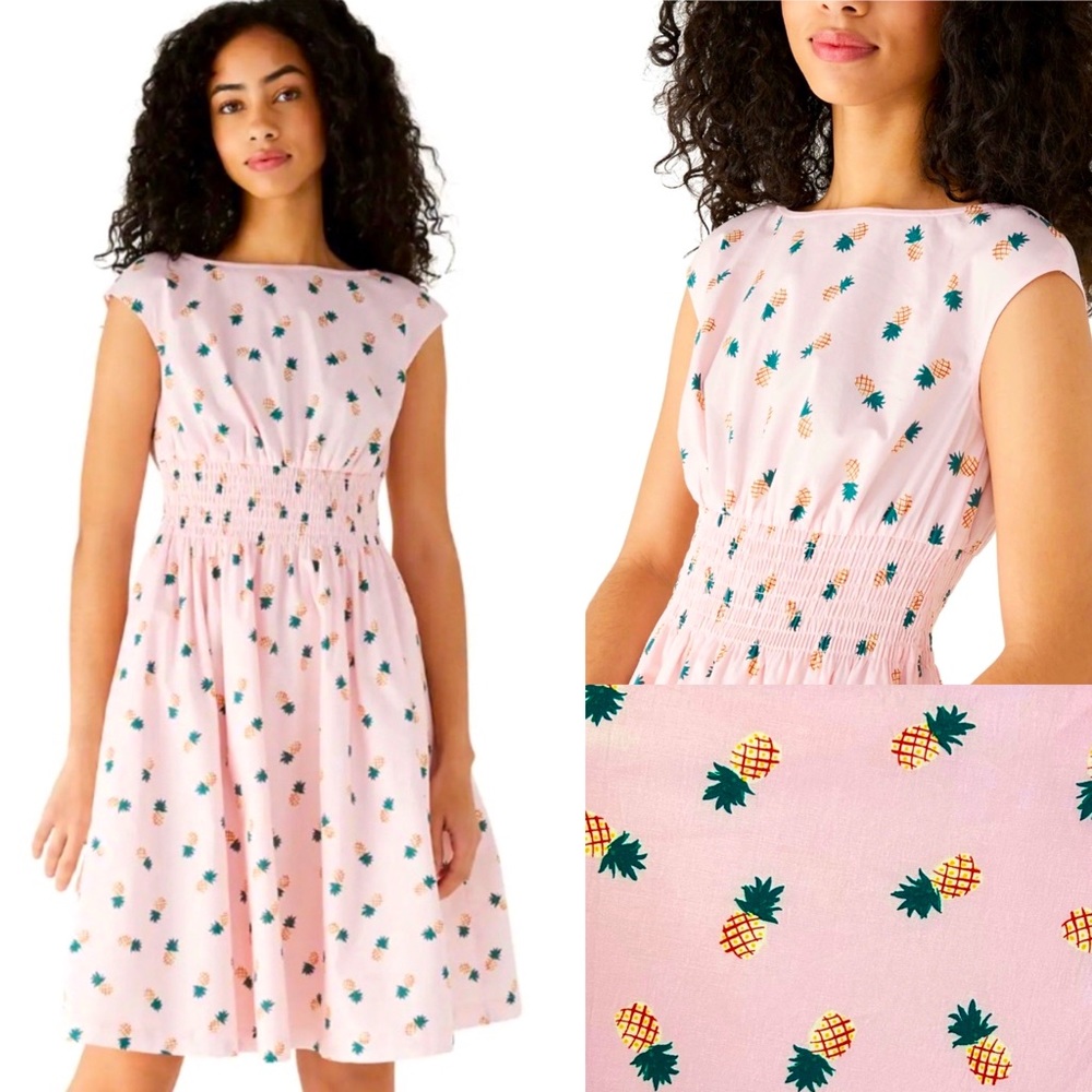 NWOT! Kate Spade “Blaire” Pineapple Print Pink Cotton Dress XS $229